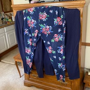 3 pairs woman within 3X (30/32) tall navy blue and navy with flowers leggings